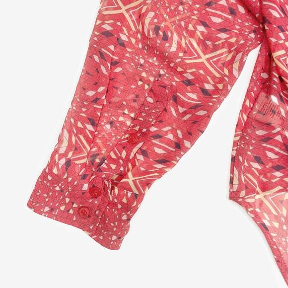 Free People Easy Rider Blouse Size M Red Boho Artsy Eclectic Beachy Flowy Summer - Picture 11 of 14